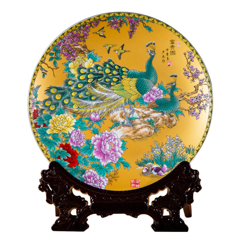 现代家居饰品富贵图盘子摆件陶瓷装饰盘坐盘客厅玄关博古架摆设品,家居饰品,装饰坐盘/挂盘,淘宝优惠券,粉丝福利购,淘宝优惠卷