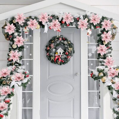 5pcs 14.5cm Glitter Artifical Christmas Flowers Mreey Christ