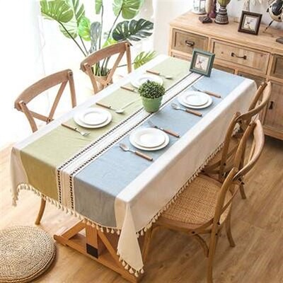 Cotton linen embroidered tassel tablecloth lace geometric