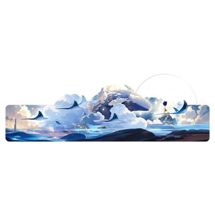 儿童房卧室装饰画创意大海鲸鱼横版挂画卡通主卧床头带灯发光壁画