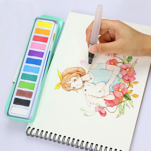 12 Colors Solid watercolor Powder Gouache Paint Set With Pig