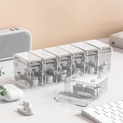 Desktop cable organizer box with lid, for phone charging cab