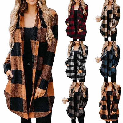 long Blouse Tops For Women Shirts Clothes Shirt plaid winter