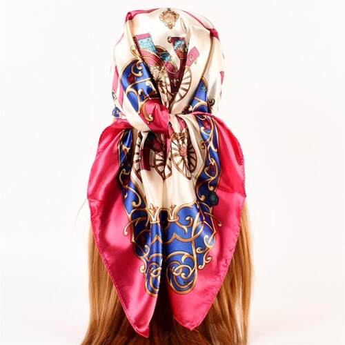 Retro Carriage Silk Satin Print Scarf Spring Fashion for Wom