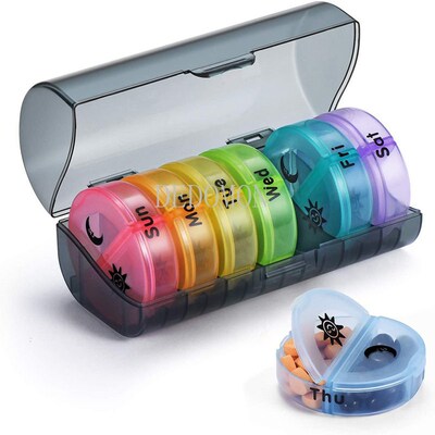 Rainbow 7 Days Pill Box Organizer Plastic Storage Box Contai