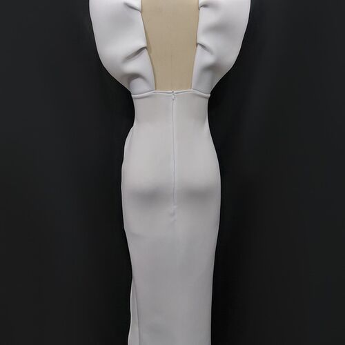 White Dresses Women Party Sexy Deep V Neck High Waist Slit