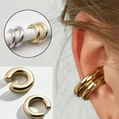 Unique Fake Piercing Metal Ear Clips Asymmetry Round Cartila