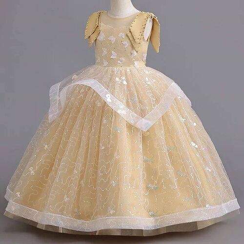 2023 New Lace Tulle Flower 3-12T Girls Dress Satin Embroide