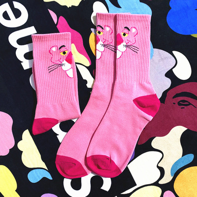 Women Pink Leopard Head Crew Socks Naughty Cotton Ins Fashio