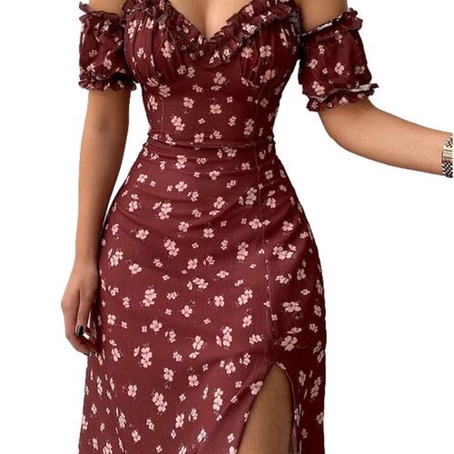 wsevypo Womens Off Shoulder Frilly Suspender Dress Party