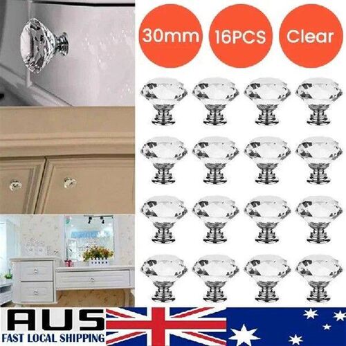 16Pcs/set 30mm Diamond Shape Design Crystal Glass Knobs