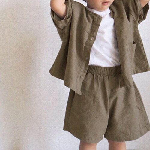 Childrens Retro Cotton Linen Suit 2023 Summer New Korean Ki