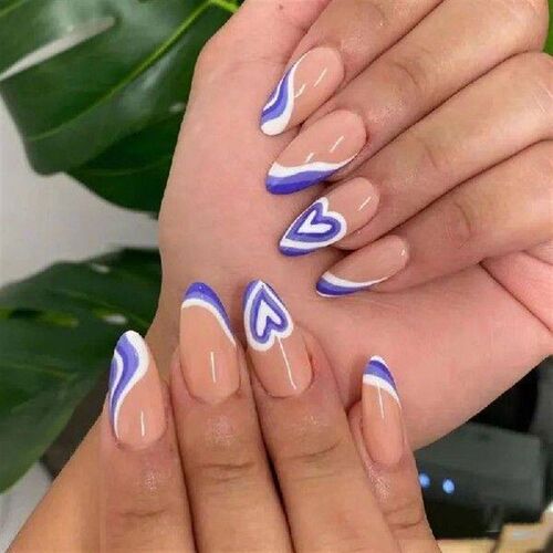Press on Nails Medium Almond Fake Nails French Tip False