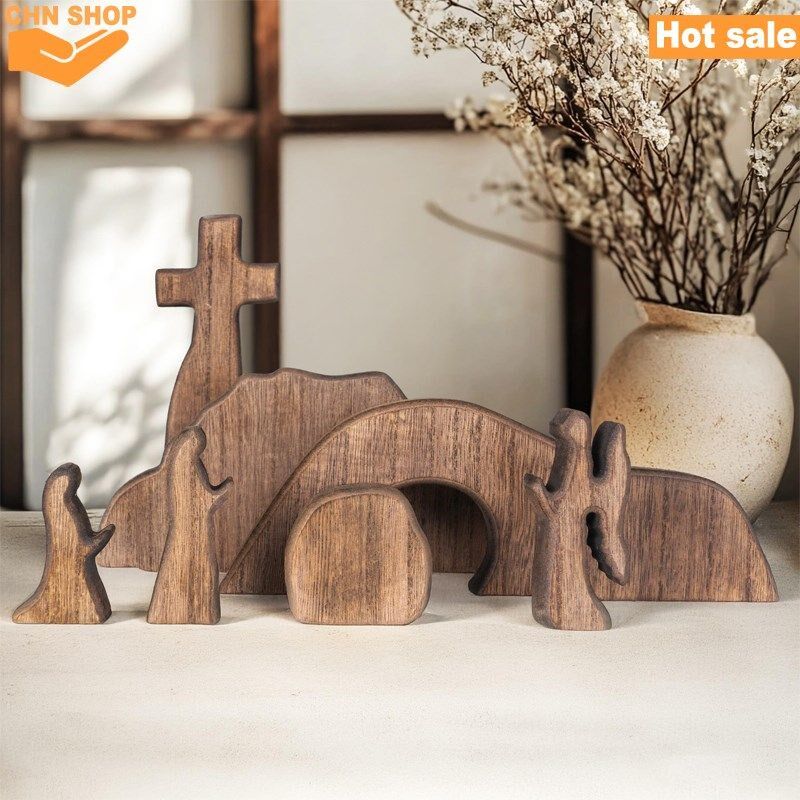 Empty Tomb Easter Scene and Cross Decoration Wooden Easter