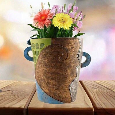 Y17A Abstract Rainbow Head Planter, Graffiti Face Planter
