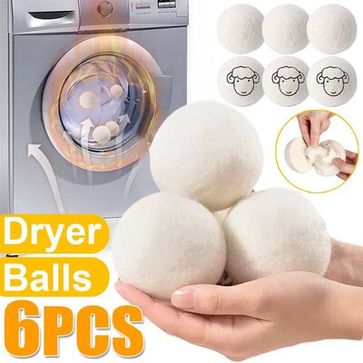6pcs Reusable Wool Dryer Balls Home Washing Fleece Drying La
