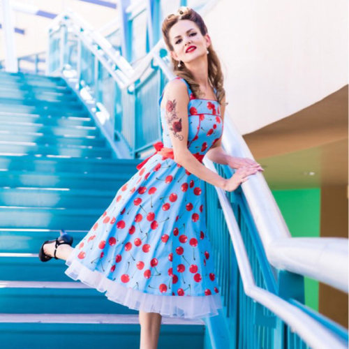 Strawberry Printed Vintage Summer Dresses Women Swing Robe