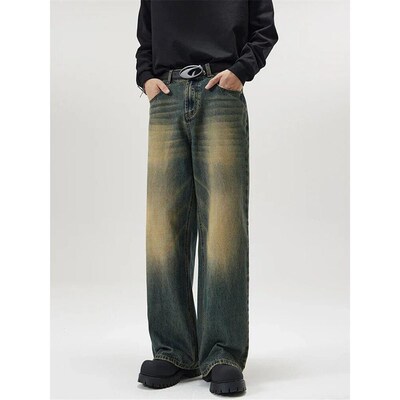 4 Colors Autumn Vintage Disressed Mens Baggy Straight Jeans
