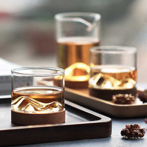 Irish Whiskey Wine Cup Small Mountain with Wooden Base