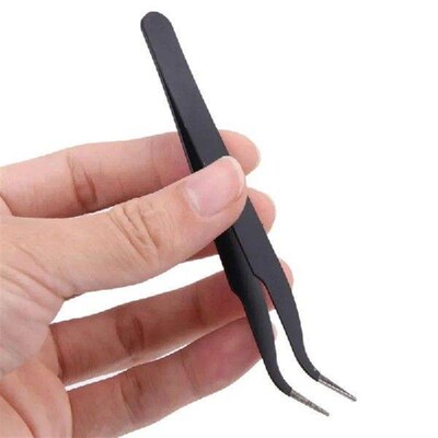 2 Pcs Stainless Steel Elbow Antistatic Nail Tweezers Nail