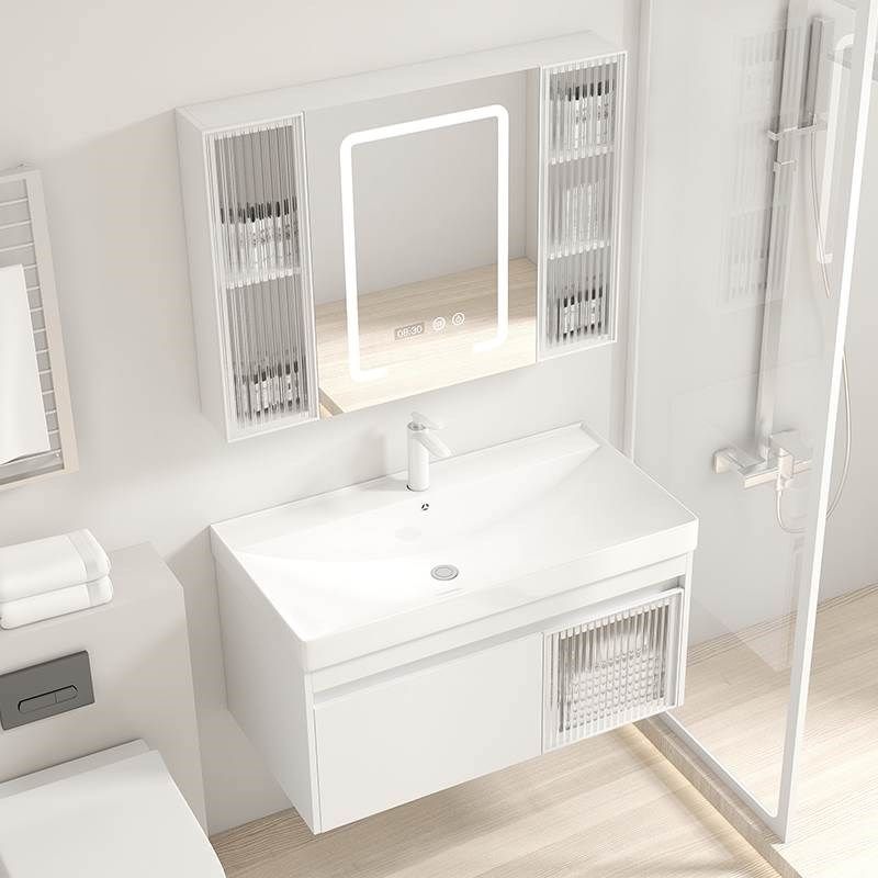 白色浴室柜陶瓷一体盆智能镜柜多层实木左抽右极简门耐脏板材,家装主材,浴室柜组合,淘宝优惠券,粉丝福利购,淘宝优惠卷