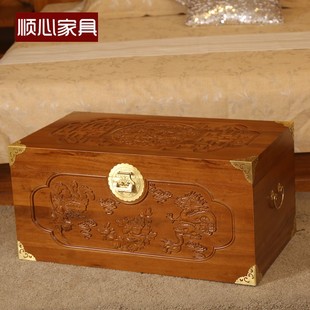 顺心雕花龙凤樟木箱子香樟木箱子全樟木衣箱婚嫁箱樟木箱大号家用