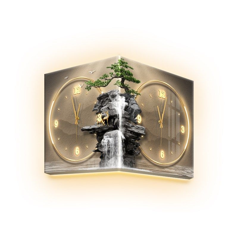两面转角挂钟客厅新款迎客松树面拐角时钟流水生财创意钟表挂墙,家居饰品,钟表画/挂钟画,淘宝优惠券,粉丝福利购,淘宝优惠卷