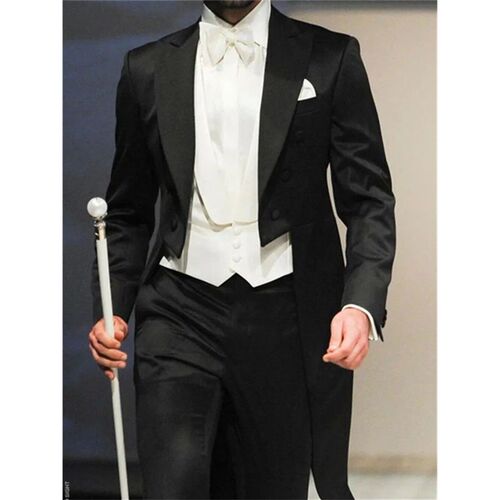 Pieces Italian Gentleman Style Wedding Man Long Tail Coat