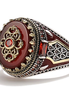 Retro Luxury Natural Green Stone Turkish Handmade Crown Ring