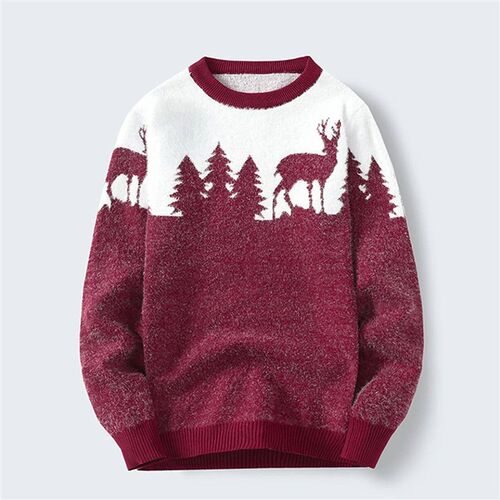 Mens Autumn And Winter Christmas Tree Reindeer Knitted Pull