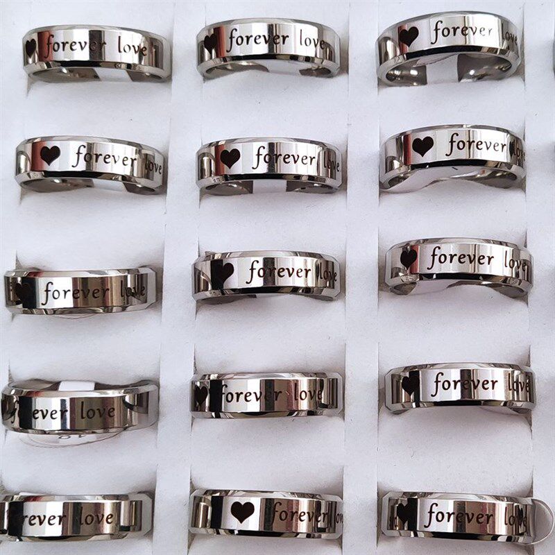 30pcs Heart  Love Stainless Steel 6mm Silver Plated Rings St