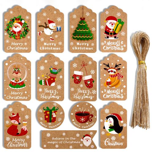 50pcs Merry Christmas Thank you Kraft Paper Tags Xmas tree H