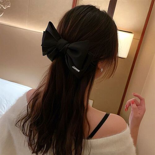 Three-Layer Satin Big Bow Hairpin Back Head Spring Clip Head