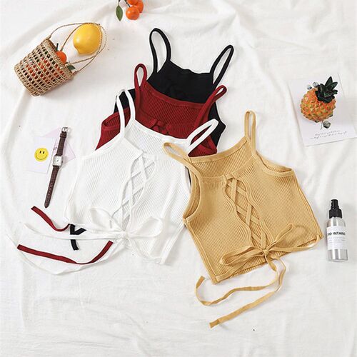 Women Crop Top Knitted Bandage ops Spaghetti Club Camis Halt