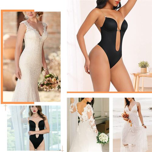 Women Backless Bra Body Shapewear Seamless U Plunge Bodysuit