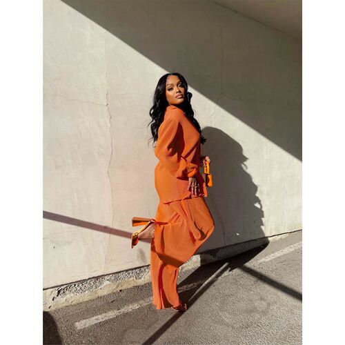 CM.YAYA Sreet Womens Set Long Sleeve Shirt ops and Wide Leg