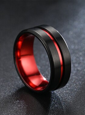 Fashion 8mm Red Groove Beveled Edge Black Tungsten Wedding