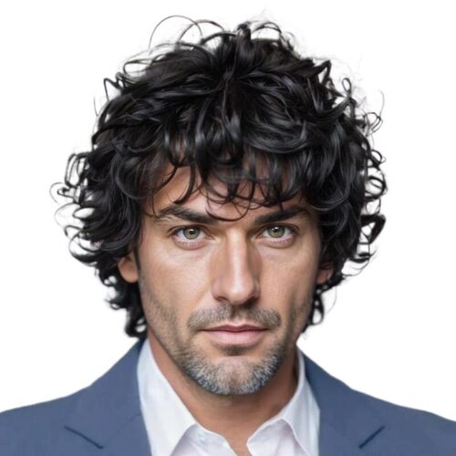Mens Wig Fluffy Dark Brown Wig Bangs Anti-upturned Short Ha
