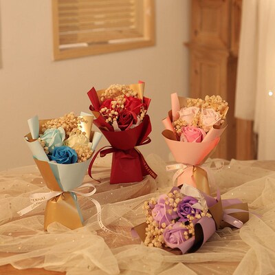 Mini Bouquet Of Roses, Gypsophila, Everlasting Flowers, Drie