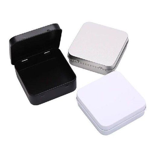 Mini Metal Tins Container Square Hinged Flip Storage Tin