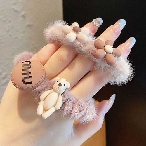 Plush Bear Tie Hair Rubber Band Female Cute Cartoon Elastic