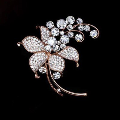 Big New Elegant Pink Crystal Flower Brooch Rhinestone Pin Ro