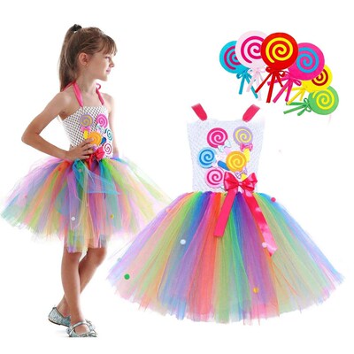 2024 Kids Sweet Candy Rainbow Princess Lollipop Costume Baby