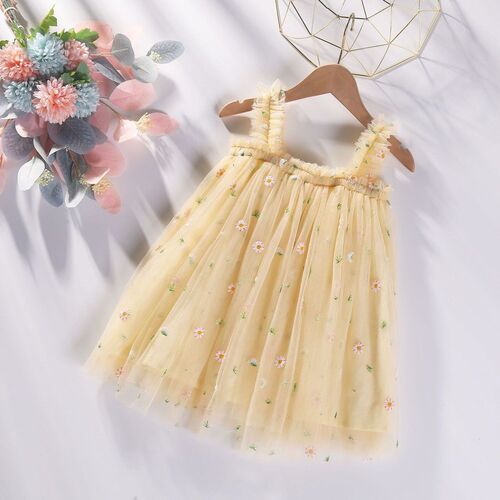 Girls Summer Dress Cute Strap Tulle Baby Girl Dress Embroide