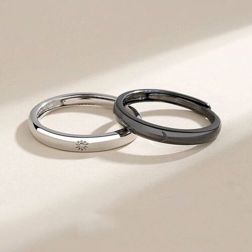 Fashion Simple Couple Ring Silver Plated Sun Moon Adjustable