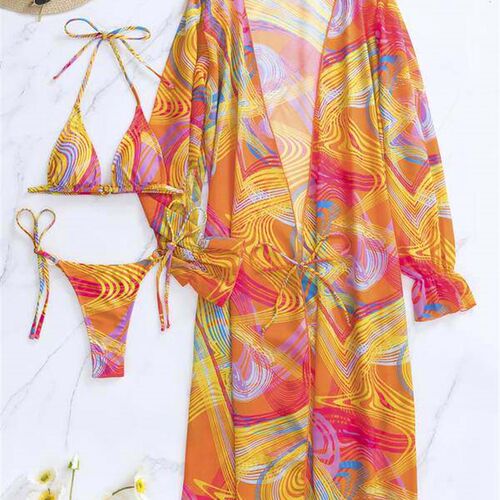 Micro Bikini 3 Pieces Women Swimwear Sexy Print Bikini Set B