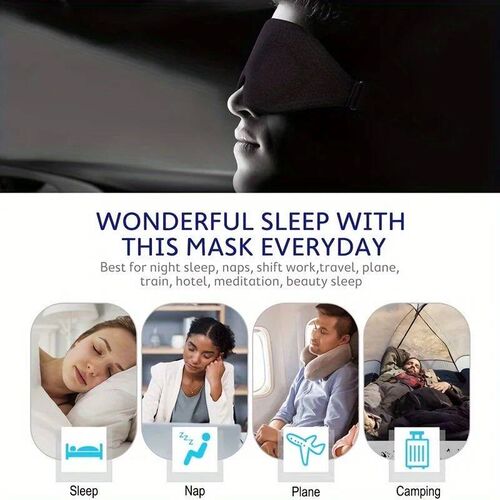 3D Contour Cup Sleep Mask With Noise Ear plug, Light Blockin