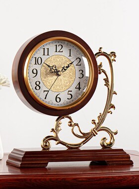 汉时欧式台钟客厅家用装饰实木座钟桌柜吧台面摆件静音时钟HD21