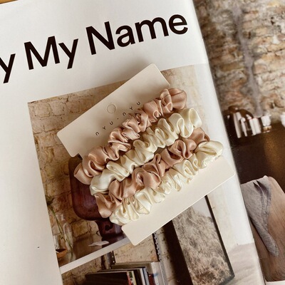 4pcs Pure Silk Skinnies Small Scrunchie Set Hair Bow Ties Ro