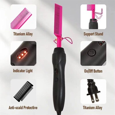 Pink Hot Comb Electric Hot Comb Heating Pressing Hair Straig
